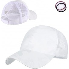 White  Women Summer Ponytail Baseball Cap, Adjustable Criss-Cross Mesh High Bun Sunhat Trucker Caps Dad Hats
