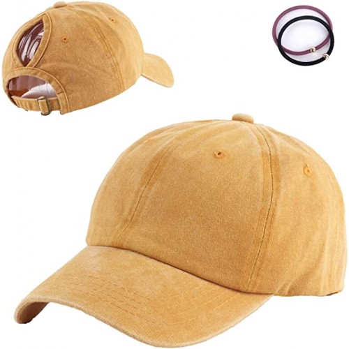 Yellow Women Summer Ponytail Baseball Cap, Adjustable Criss-Cross Mesh High Bun Sunhat Trucker Caps Dad Hats