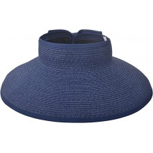Dark blue Women's UPF 50+ Wide Brim Roll-up Straw Sun Hat Sun Visor